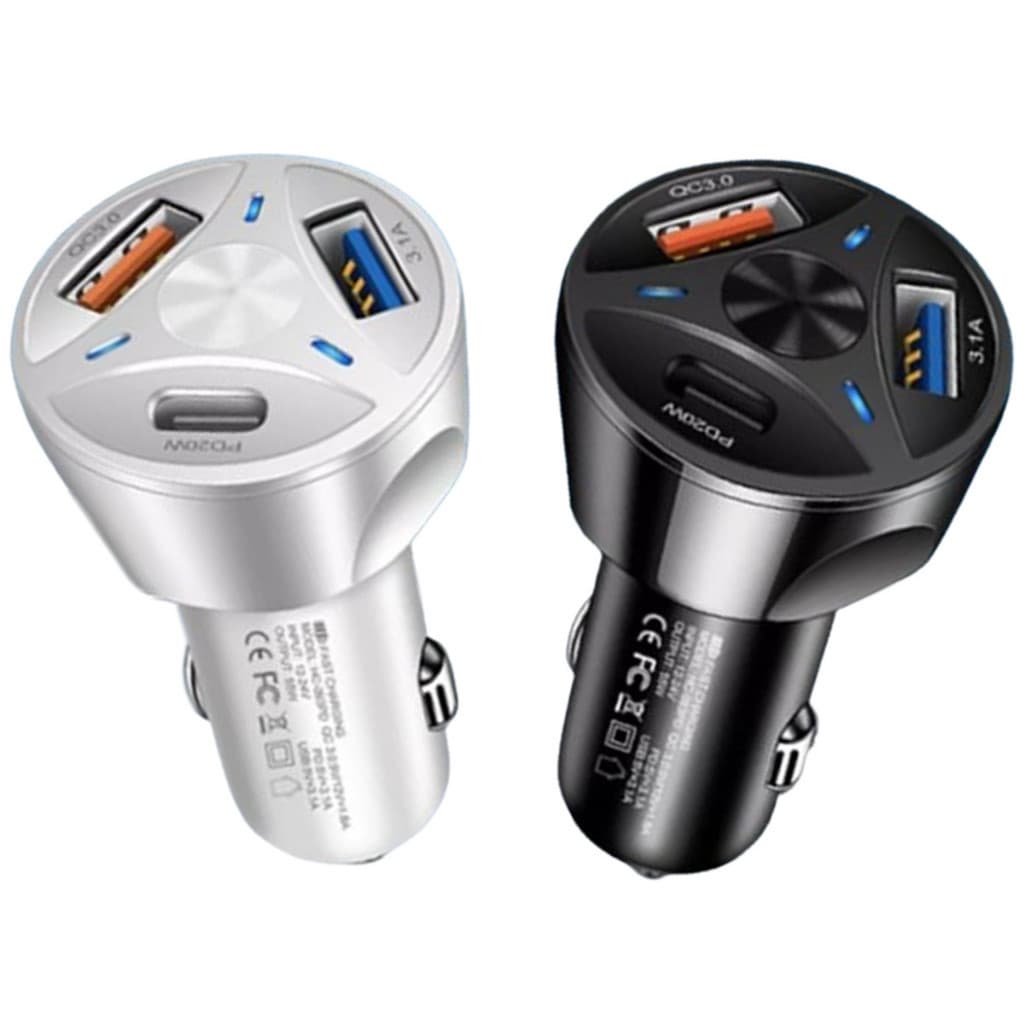 Carregador Veicular Turbo 55W 2 Portas USB 3.0 Tipo C 20w Carro Carregamento Rápido Sortido