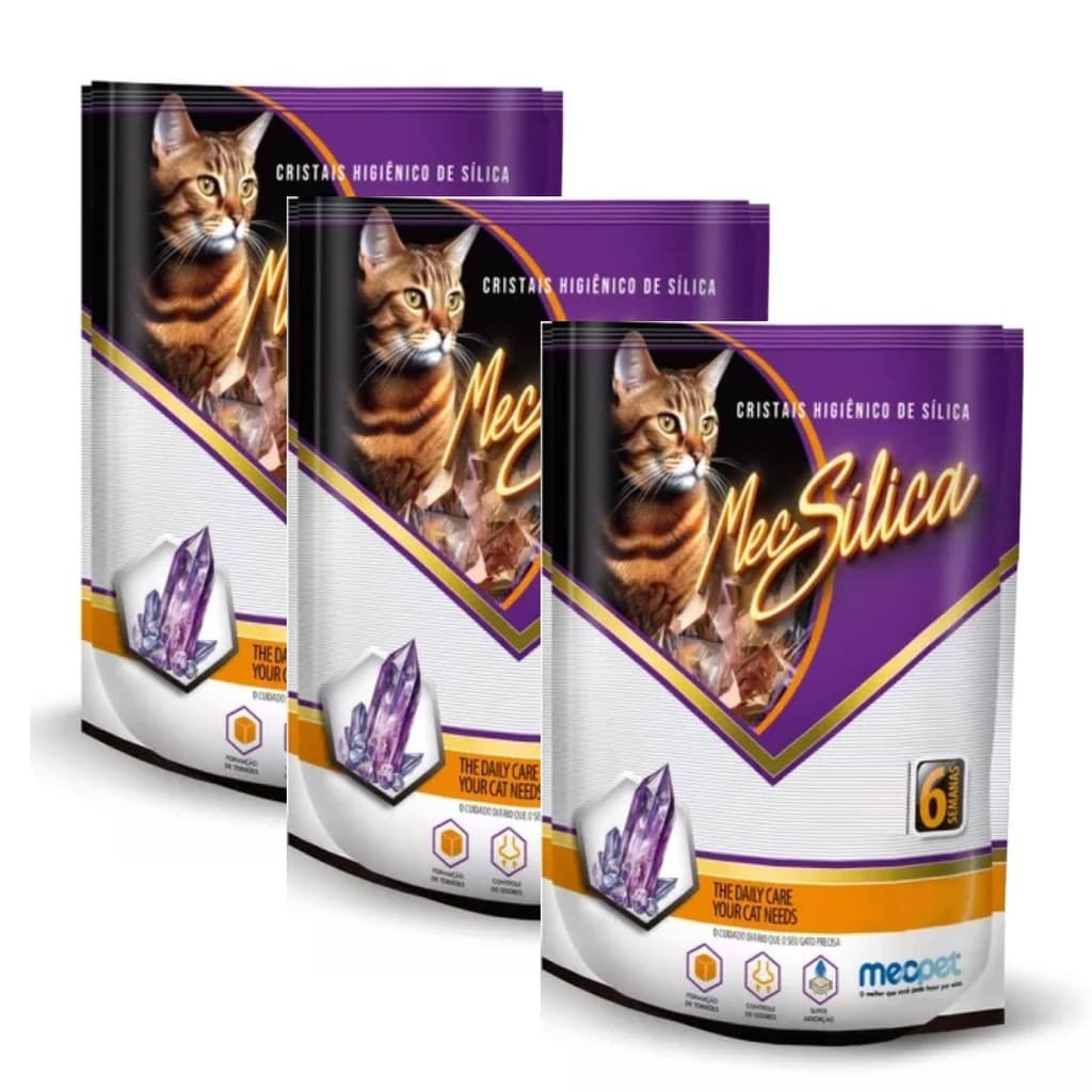 Kit 3 Sílica Gel Areia Sanitária Gatos Pet Mec Silica 1,2kg