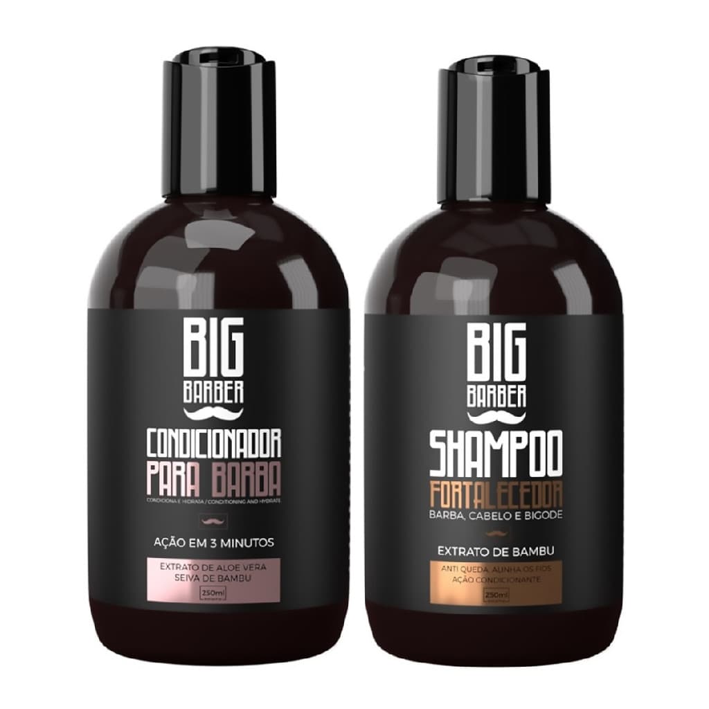 Kit Condicionador e Shampoo Fortalecedor Big Barber 250ml Barba Cabelo Bigode Hidratante Limpeza