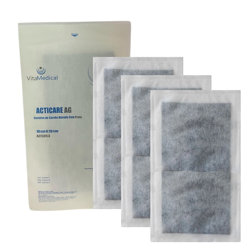 Kit 3 Curativo De Carvão Ativado Com Prata Ag 10X20 Odor Infecção