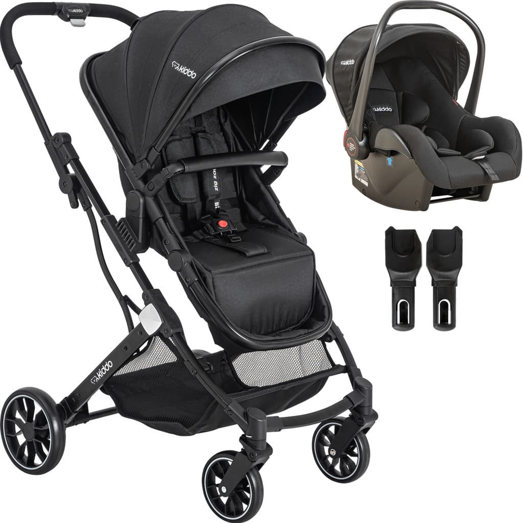 Carrinho de Bebe Moises com Bebe Conforto Kiddo Zig Zag Preto