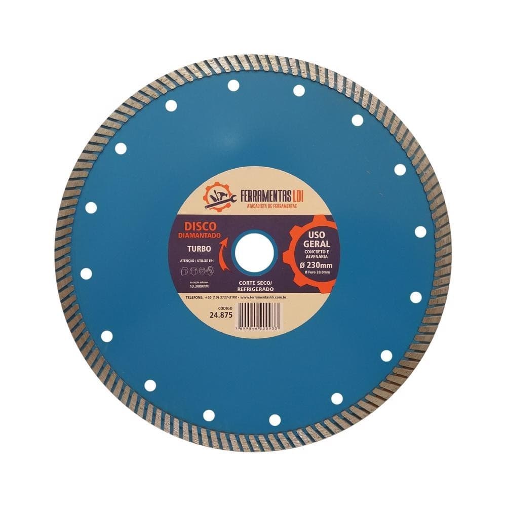 Disco Diamantado 9 Polegadas 230mm Turbo Furo 22mm Ldi Ferramentas