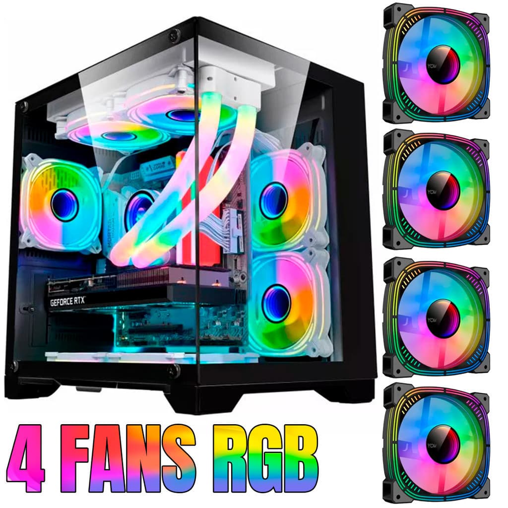 Gabinete Gamer GB1790 Hayom 4 fans RGB Micro-Atx Vidro temp COM CONTROLADORA EMBUTIDA