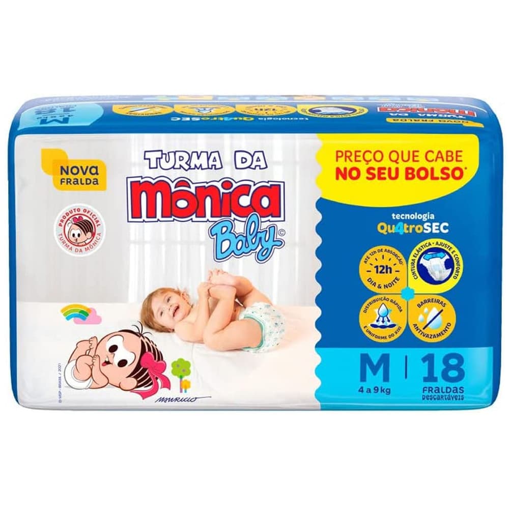 Fralda Descartável Infantil TURMA da MÔNICA P/M/G/XG escolha seu tamanho
