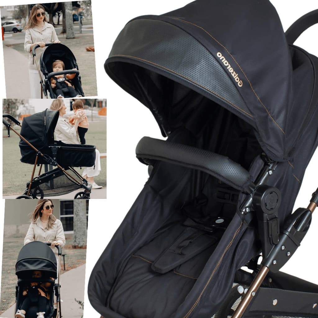 Carrinho de Bebe Napoli Preto Cobre Galzerano Bebe Conforto