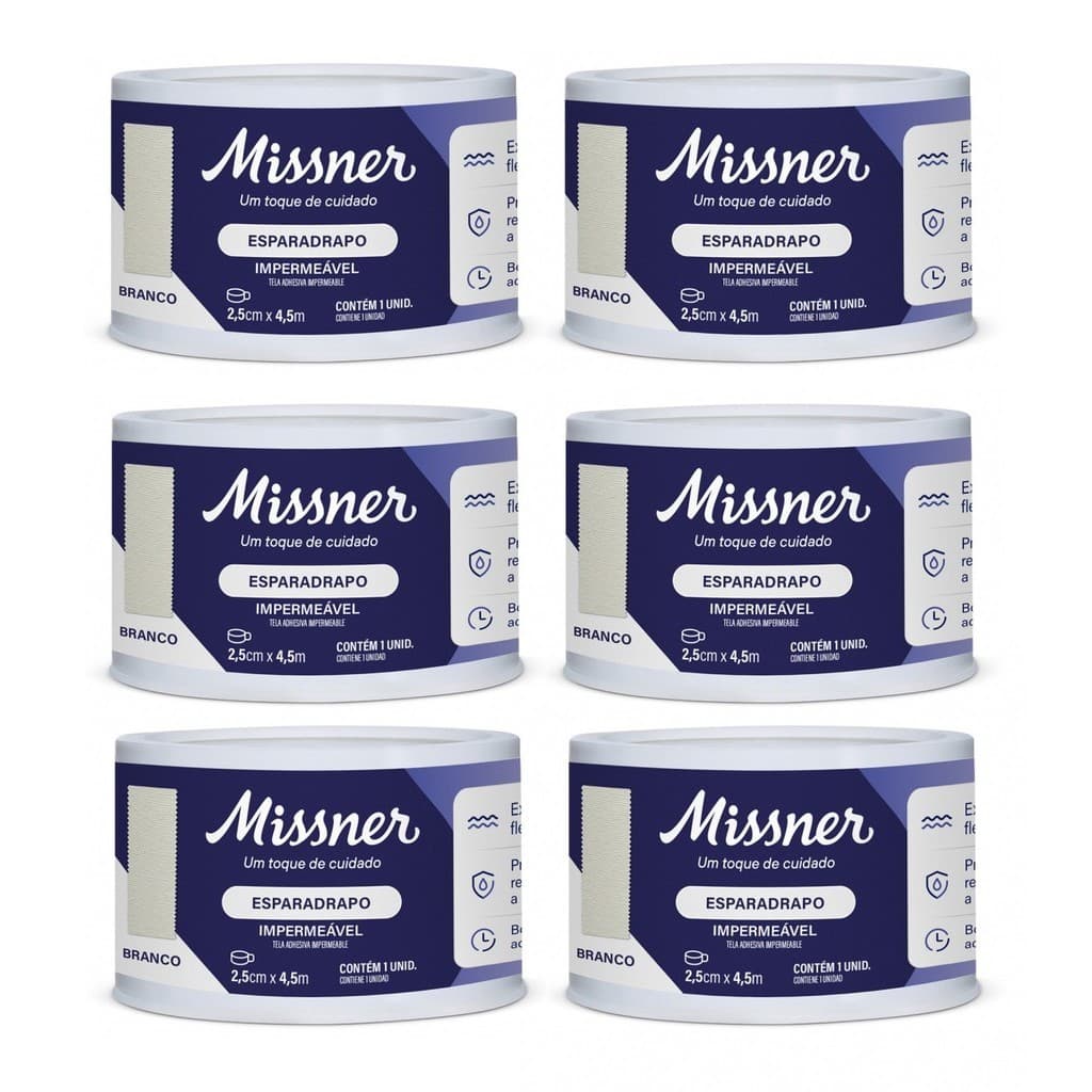Kit 6 Esparadrapo Impermeável 2,5cm X 4,5m Branco - Missner