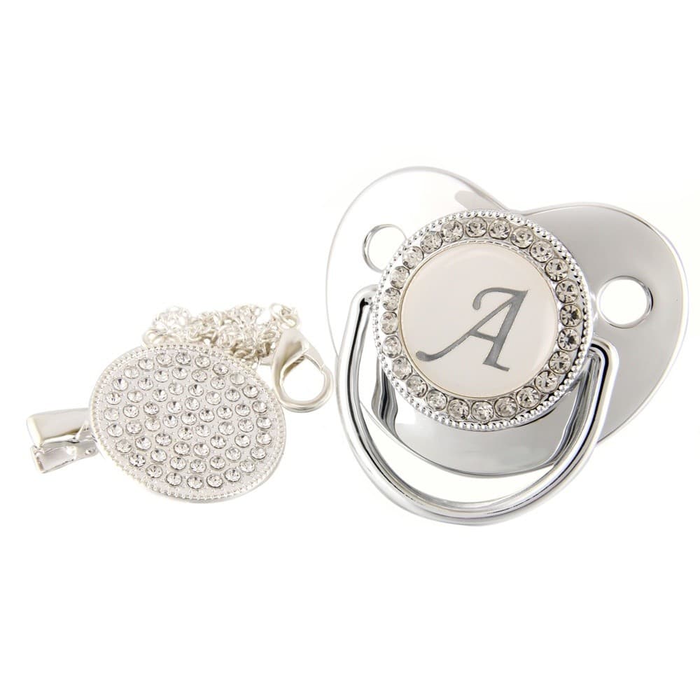 Letras Iniciais Bling Chupeta De Bebê Prata Silicone Chupetas Com Clipe Infantil Mamilo Chuveiro Presente