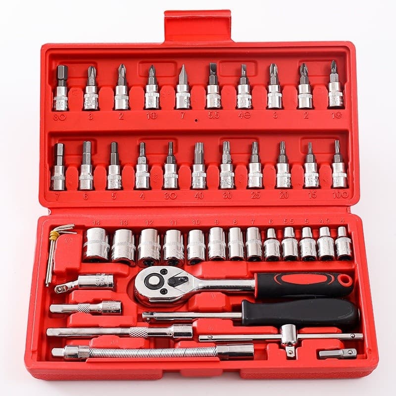 Kit 46 Peças De Ferramentas  JoGo De Soquetes Chave Catraca Reversível Com Maleta Jogo De Ferramentas Completo Merlin St