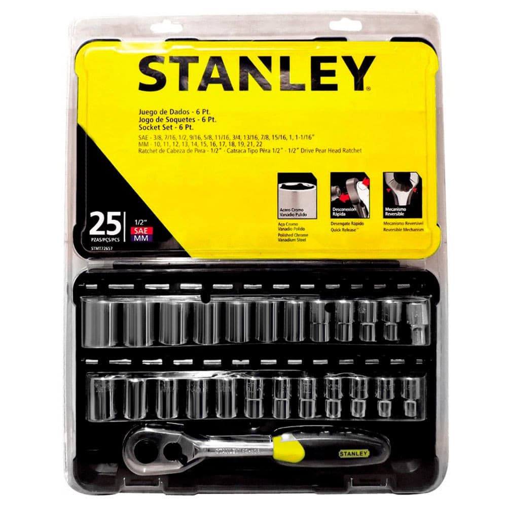 Jogo Soquete Encaixe 1/2" com Catraca Reversível Stanley 25 peças