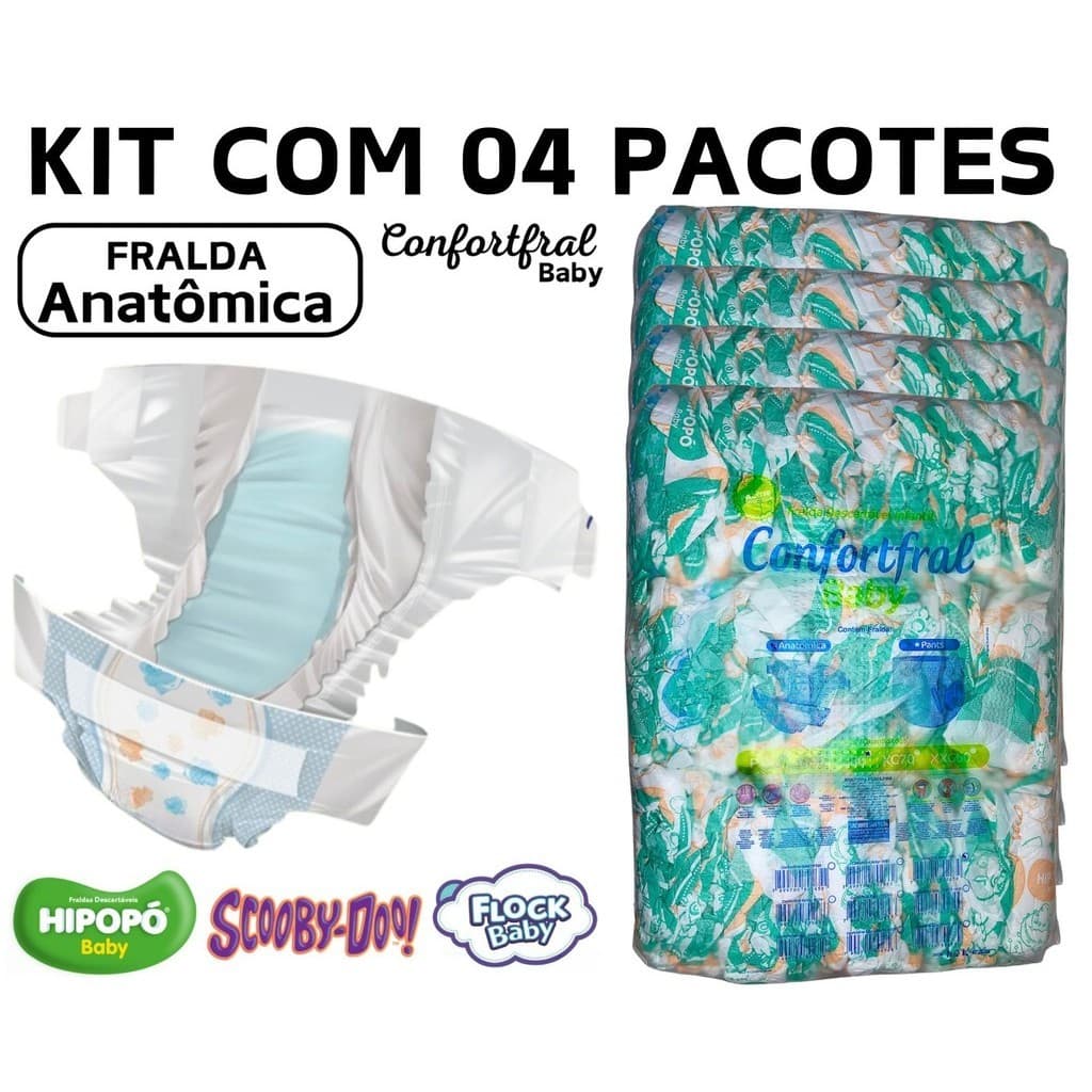 KIT COM 04 PACOTES DE FRALDA INFANTIL CONFORTFRAL BABY 2 LINHA