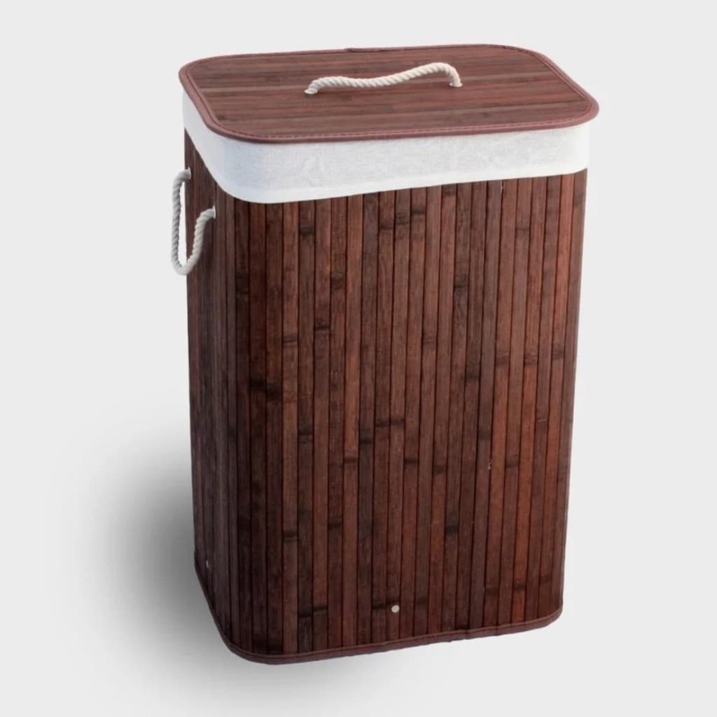 Cesto Roupa Suja 65 L Bambu Bambu Retangular Forrado Lavanderia Brinquedo Quarto Banheiro Dobrável