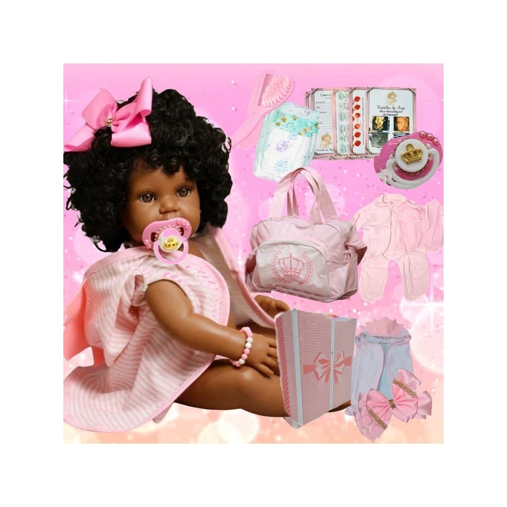 Boneca Bebe Reborn Super Realista Articulada Negra Original Silicone + Enxoval Completo 22 Itens
