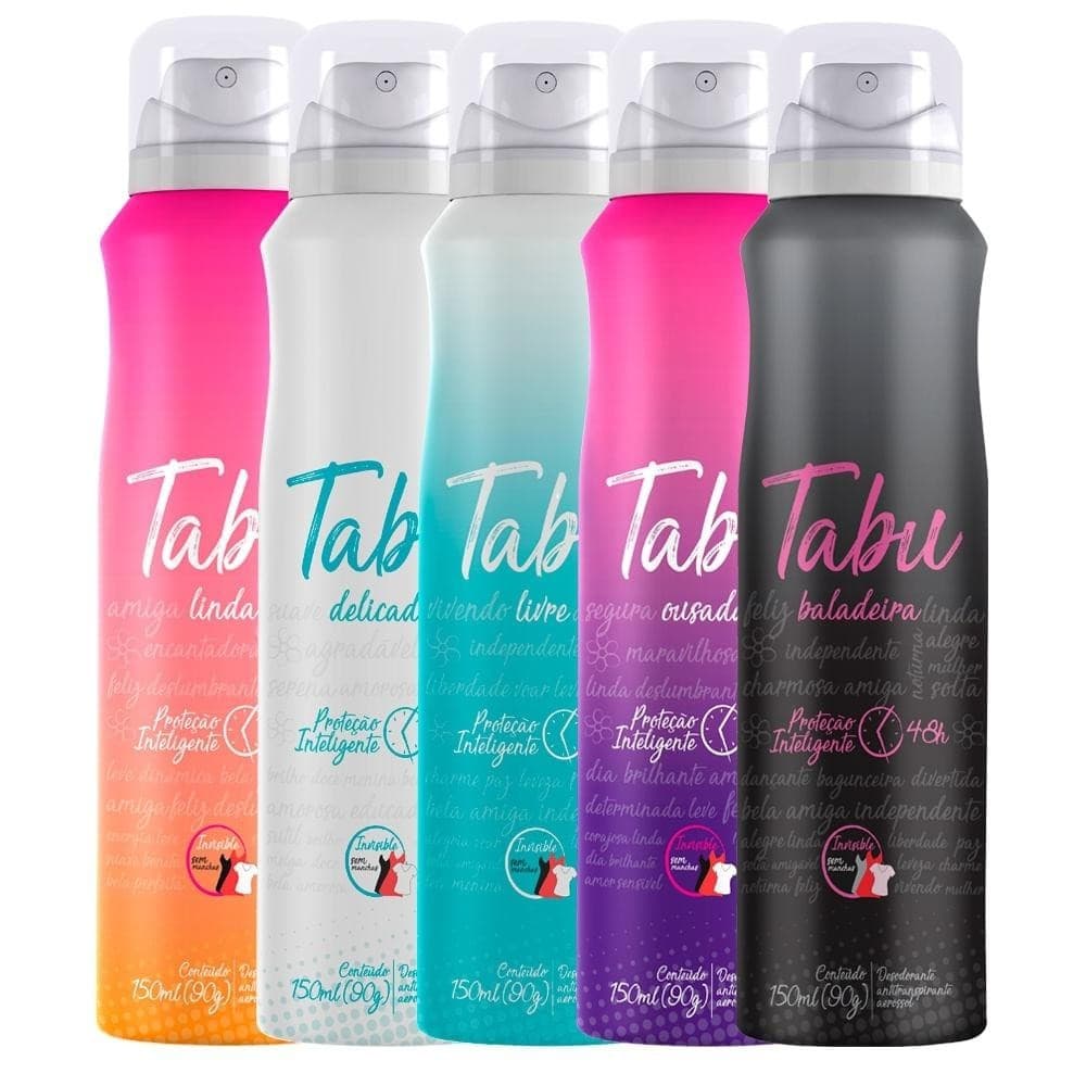 Kit Desodorante Aerosol Antitranspirante Tabu Collection Baladadeira + Linda + Delicada + Livre + Ousada (5 unidades)