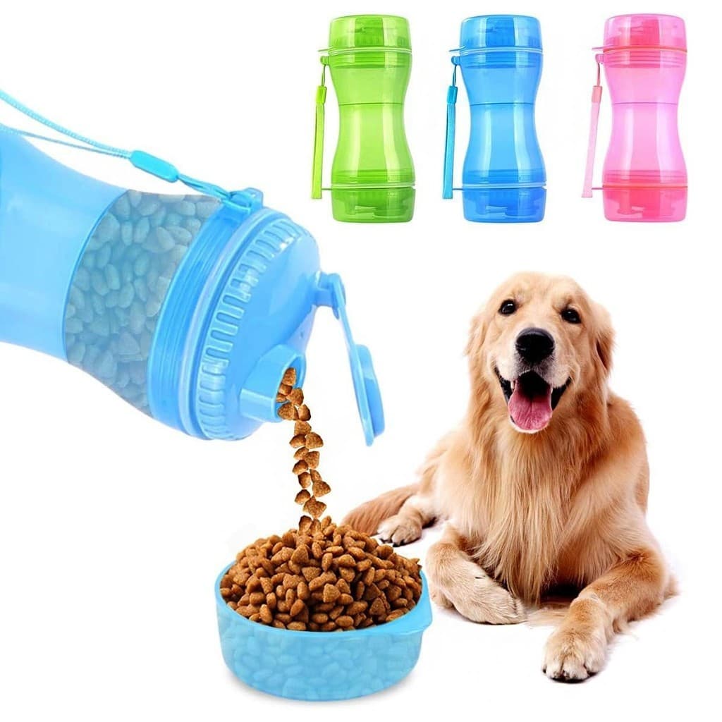 Garrafa Pet Bebedouro 2 em 1 Água Ração Portátil Comedouro Passeio Cachorro Gato