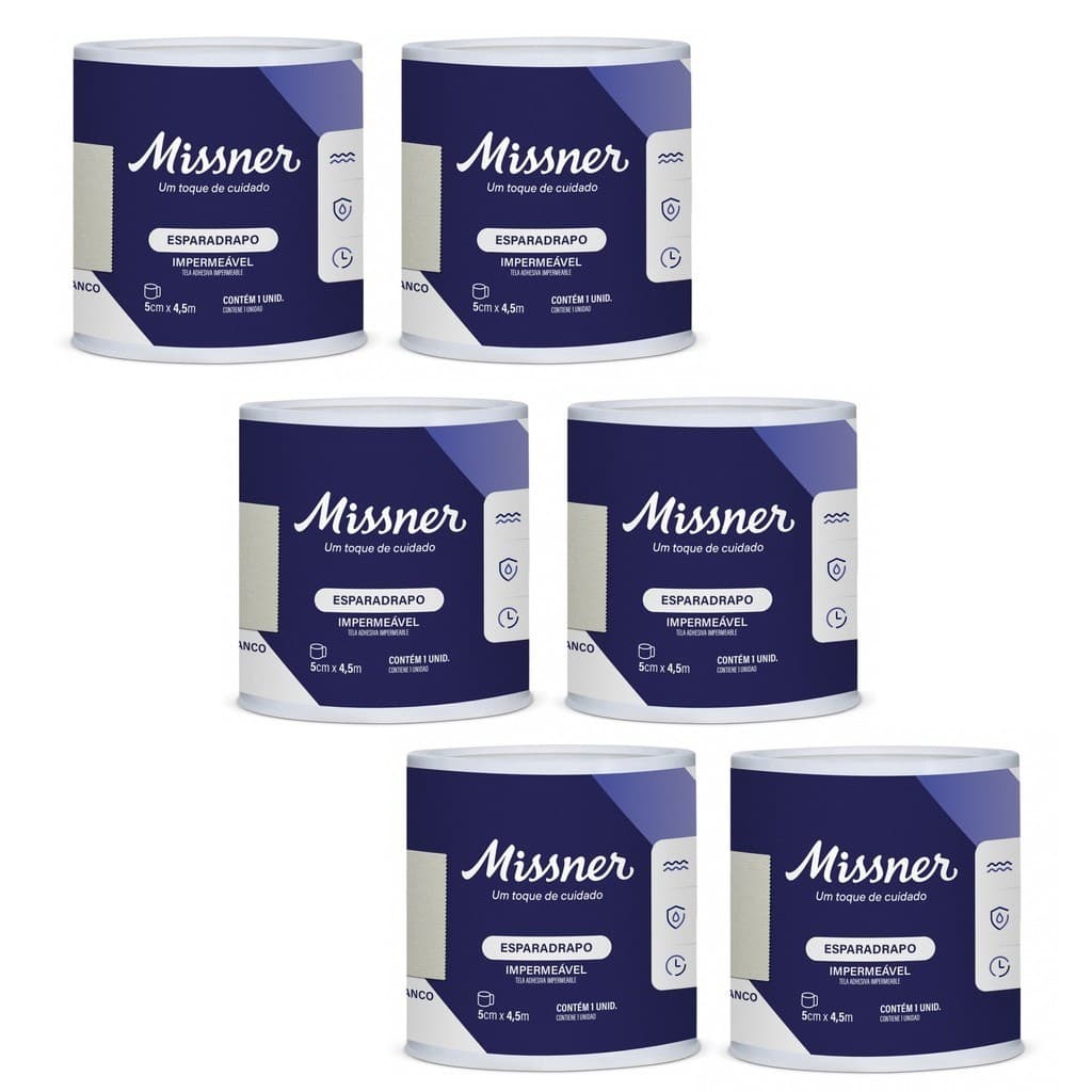 Kit 6 Esparadrapo Impermeável 5cm X 4,5m Branco - Missner