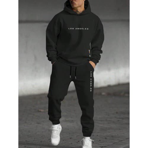 2 peças Conjunto de Moletom e Calça de Moletom com Estampa de Letra Casual Masculino, Outono e Inverno