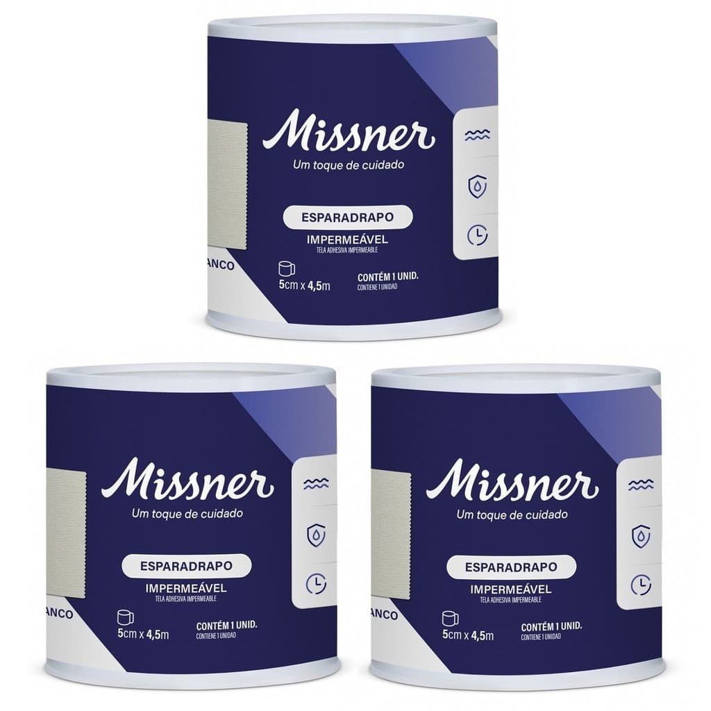 Kit 3 Esparadrapo Impermeável 5cm X 4,5m Branco - Missner