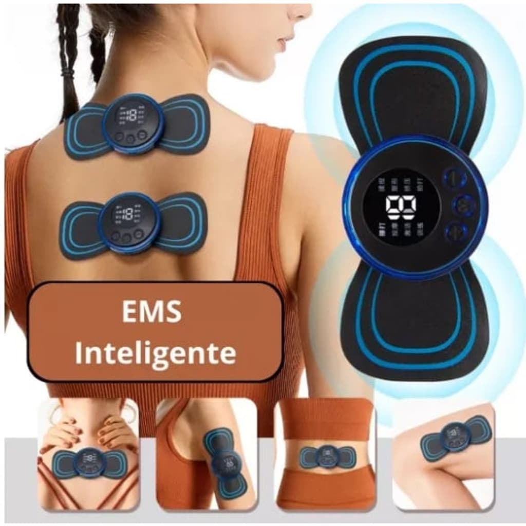 Massageador Muscular EMS Portátil Recarregável USB com 8 Modos e 19 Intensidades para Pescoço e Corpo