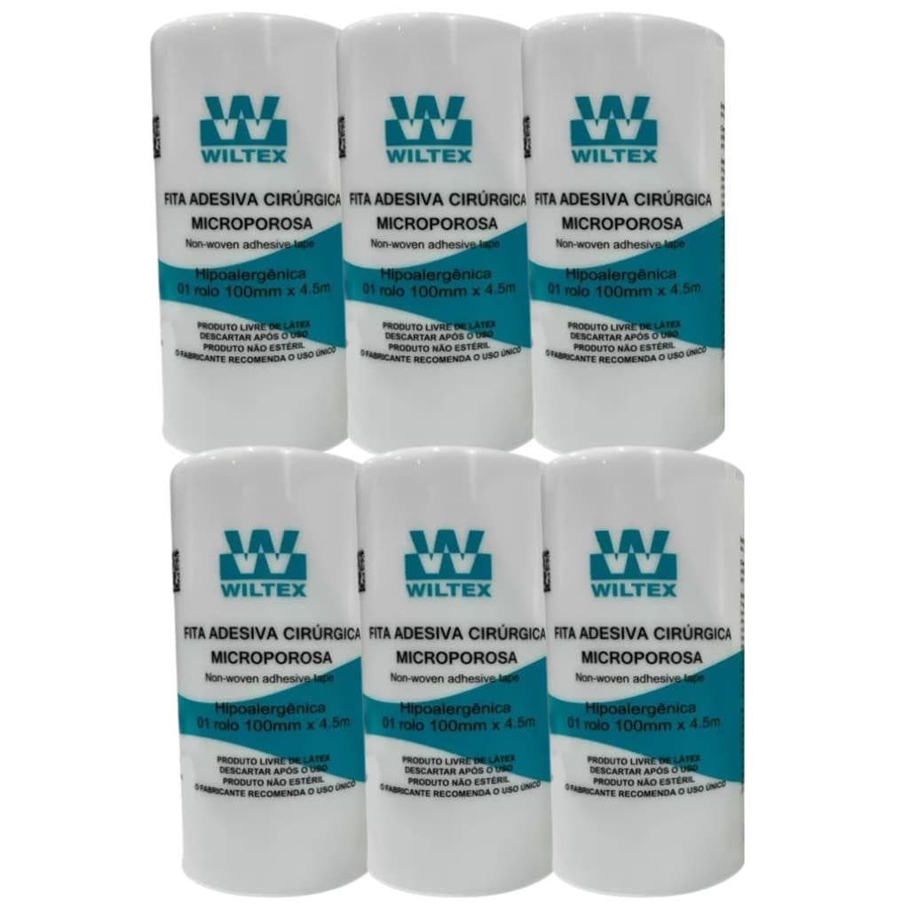 Kit 6 Fita Microporosa Cirúrgica Branca 10cm X 4,5m - Wiltex