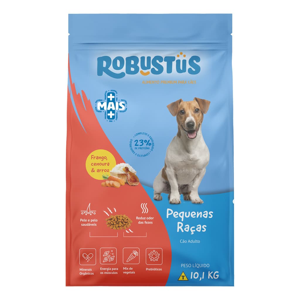 Ração Linha +Mais Cachorro Cães Adultos Raça Porte Pequeno Premium Reduz Odor Fezes 10,1kg Robustus