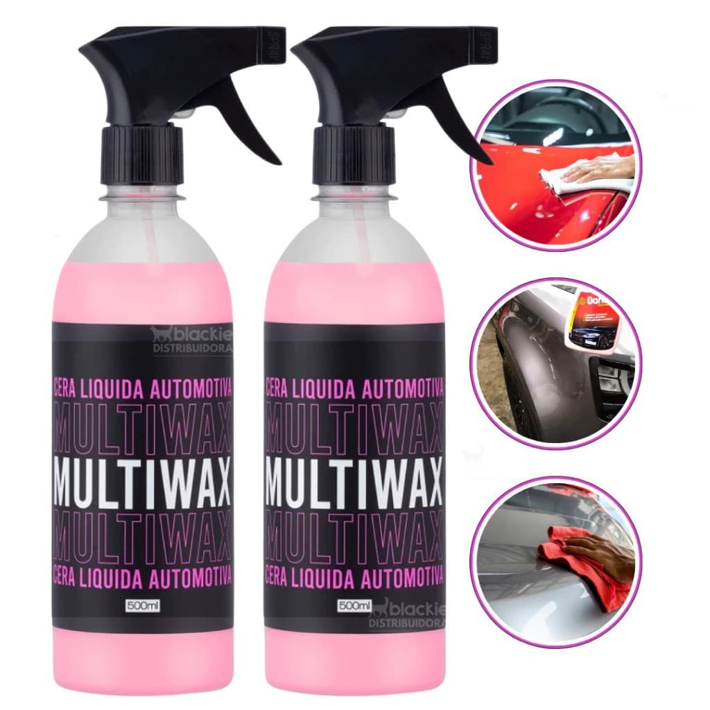 kit 2 Ceras Líquida Multiwax–Proteção e Brilho para Pintura Automotiva, Uso em Carro Seco ou Molhado