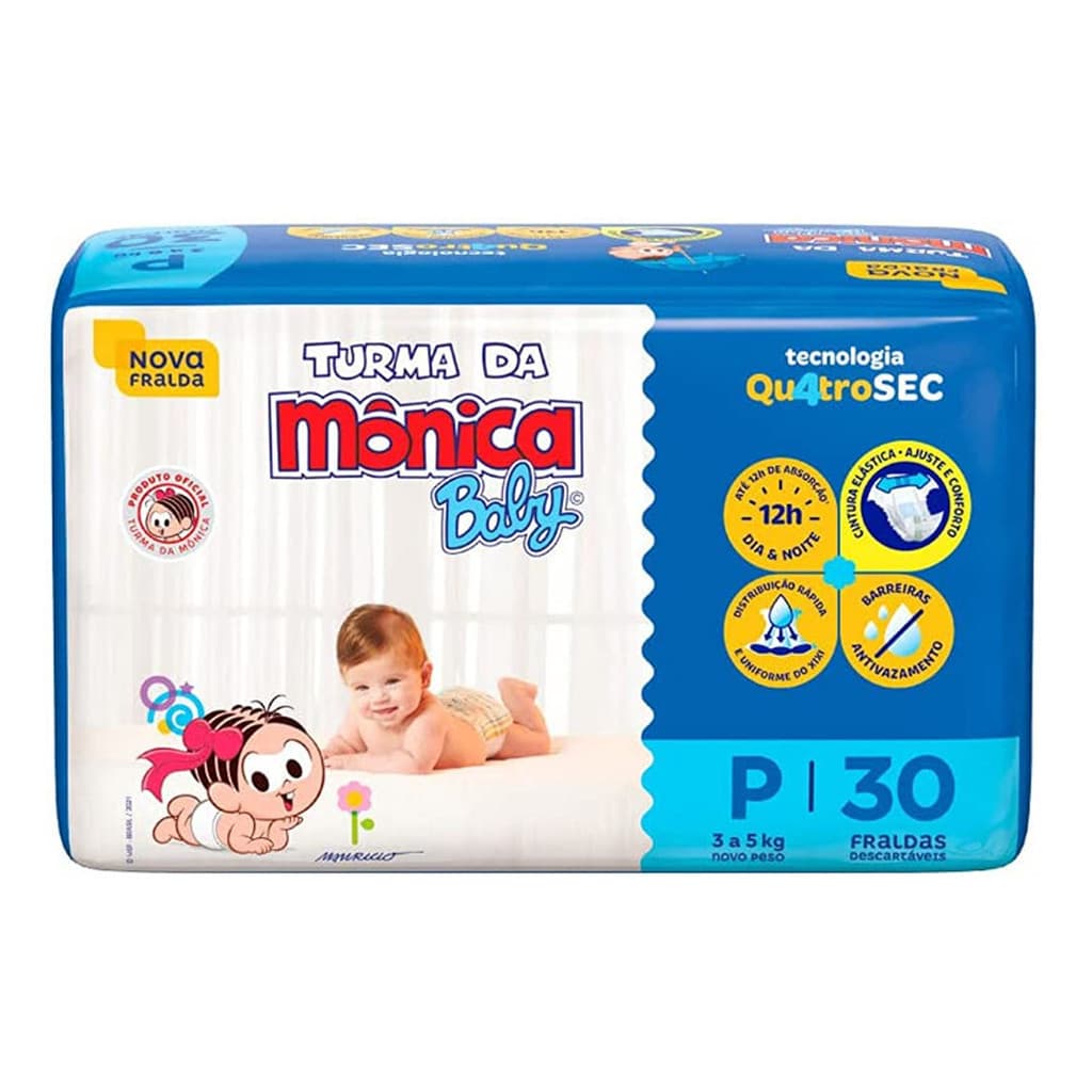 Fralda Turma da Mônica Baby Jumbo Tamanho P - 5 Pacotes com 30 Fraldas Descartáveis cada