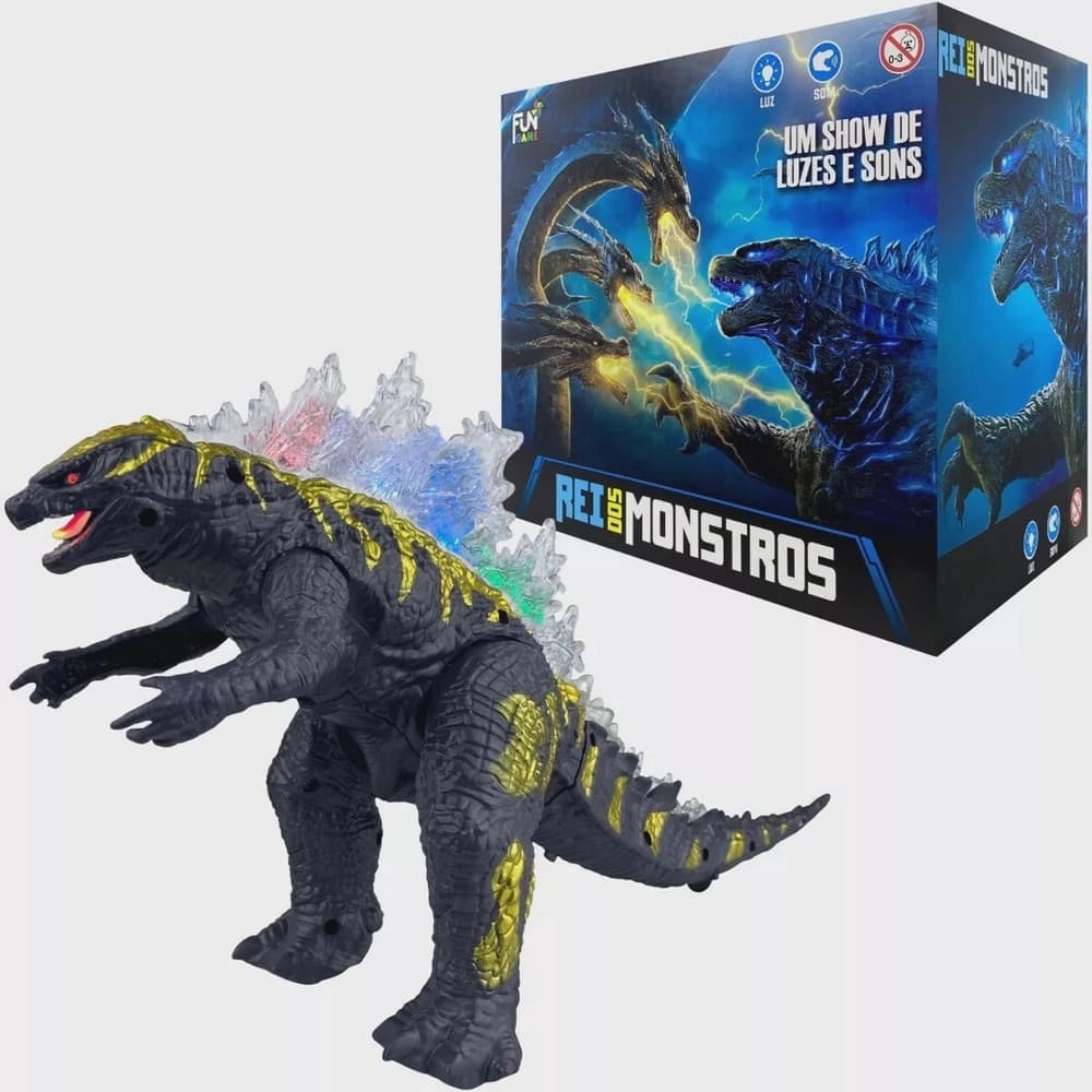Boneco Brinquedo Articulado Luz E Som Rei Dos Monstros - CAIXA