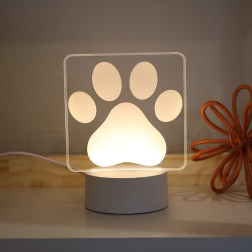 Luminária Led Patinha Pet Cachorro Dog Abajur De Mesa 3d Decorativa Decoracao Acrilico USB