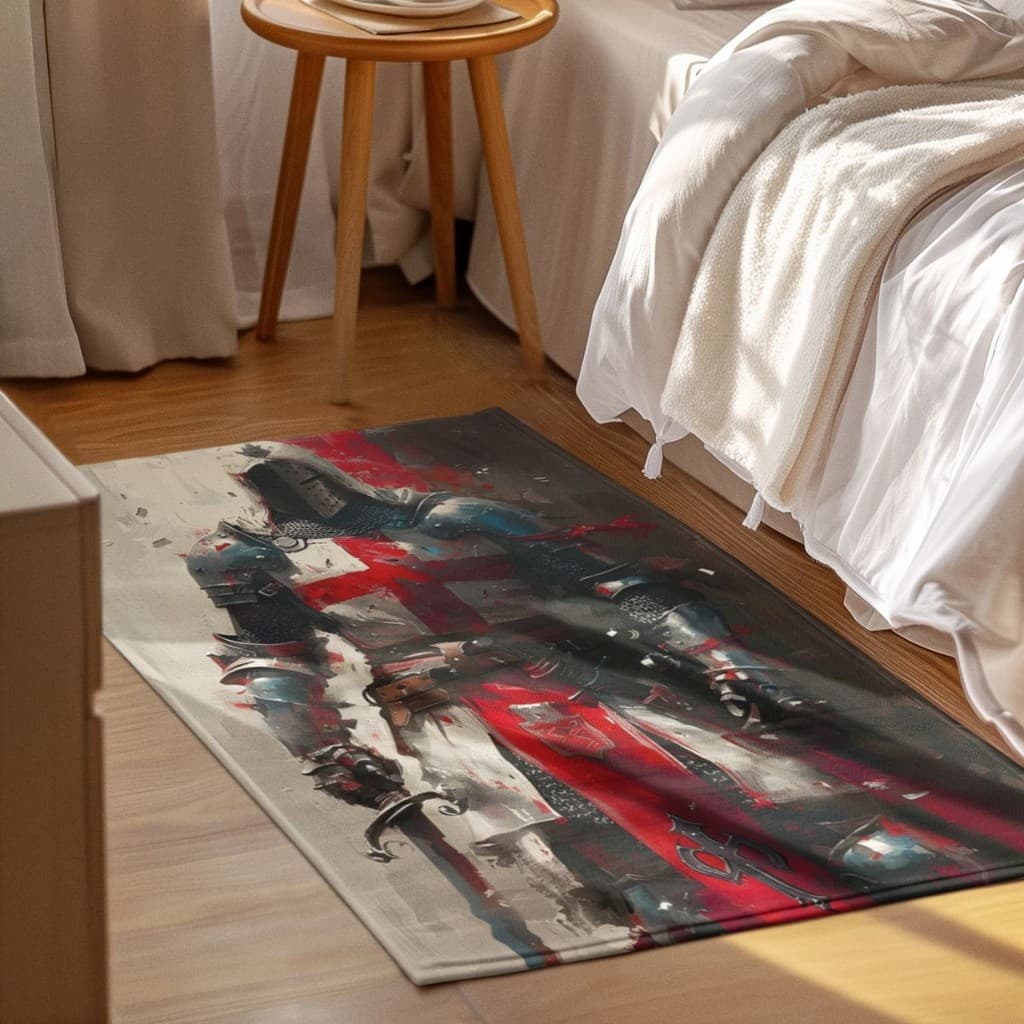 Tapete Decorativo Cavaleiro Templário 118x70cm Antiderrapante Sala, Quarto e Escritório