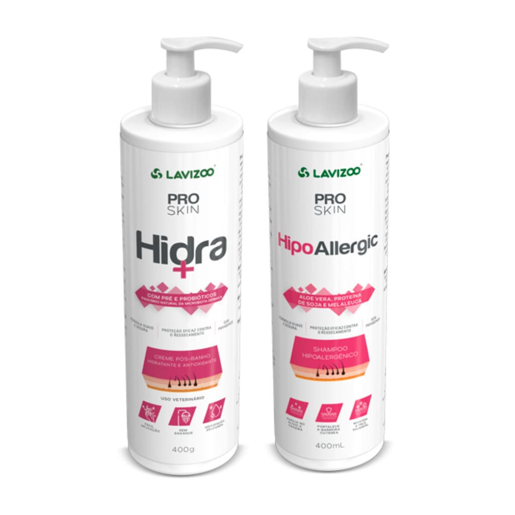 Kit Shampoo Hipoallergic e Hidra + para Pet Linha Pro 400ml