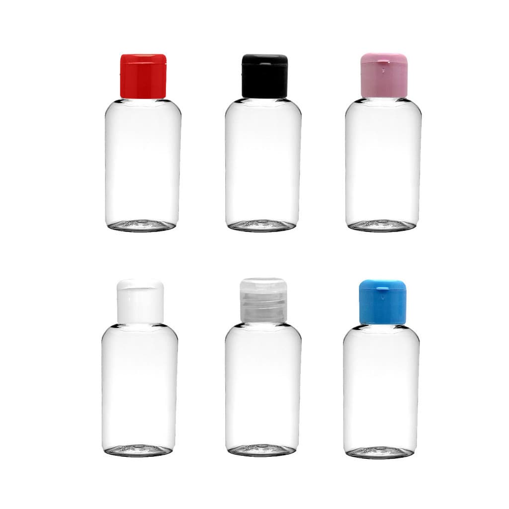 30 Frascos Plástico Pet 30 Ml oval Tampa Flip Top para viagem sabonete líquido, álcool gel, cremes e shampoo