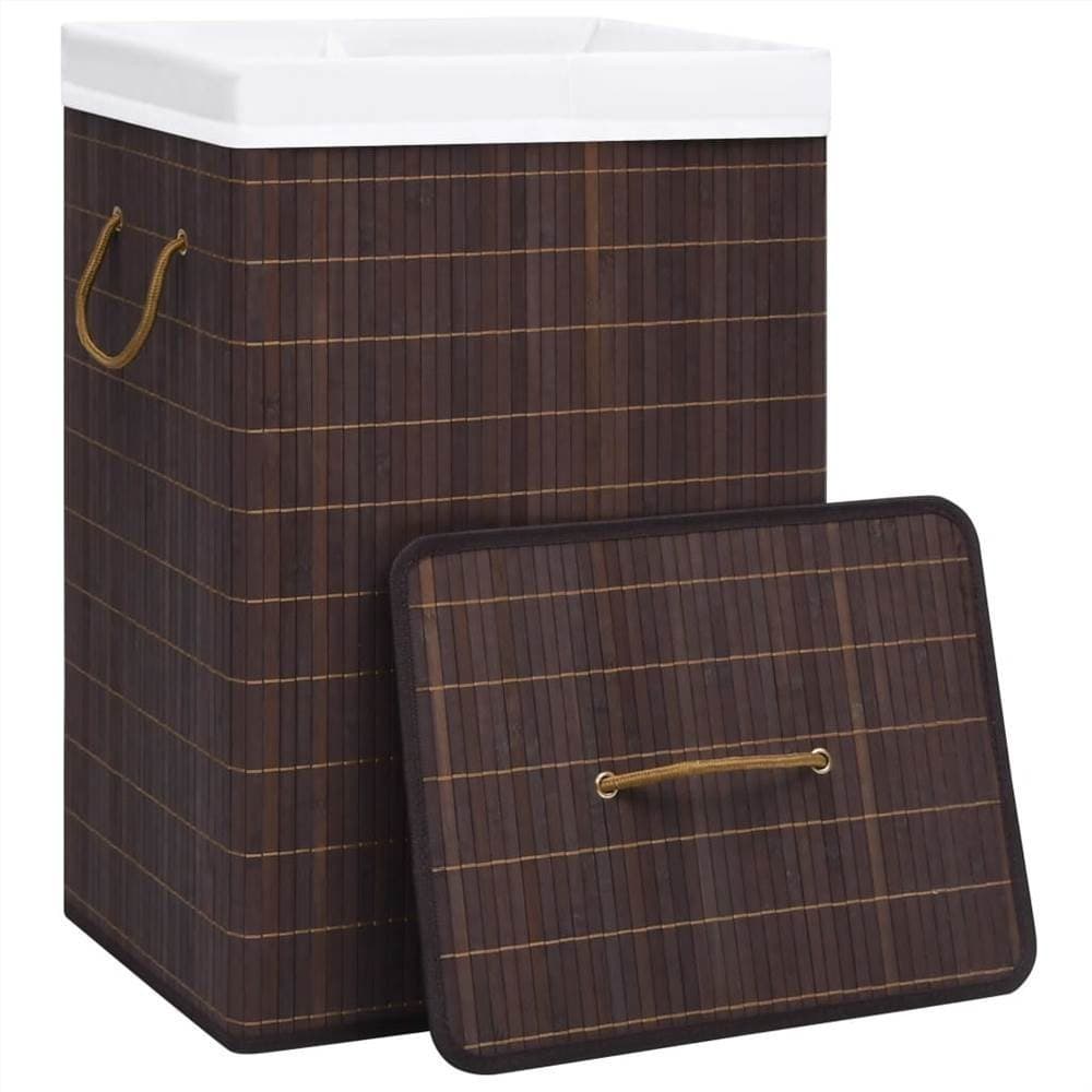 Cesto Roupa Suja 60 L Bambu Bambu Retangular Forrado Lavanderia Brinquedo Quarto Banheiro Dobrável