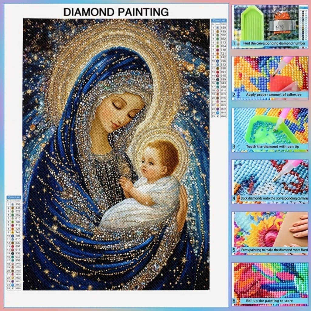Conjunto De Pintura De Diamante 5D De 1 Unidade Para Adultos , Tema Religioso , Arte Redondo Completo , Artesanato De Bo