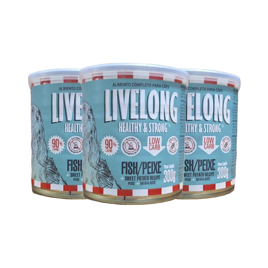 Ração Úmida Livelong Cachorro Sabor Peixe Lata 300g Kit c/ 3