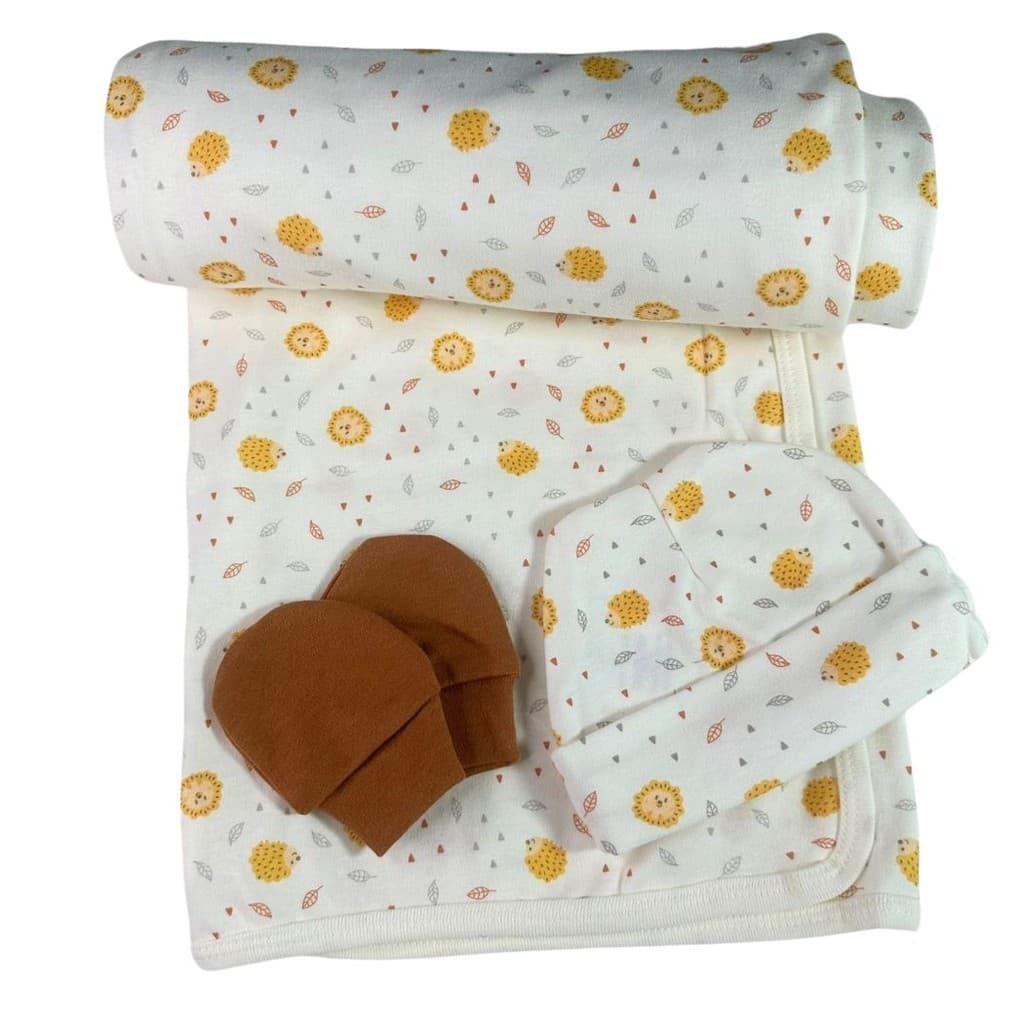 Kit enxoval manta bebe touca e luva 100% algodão antialérgico porco espinho