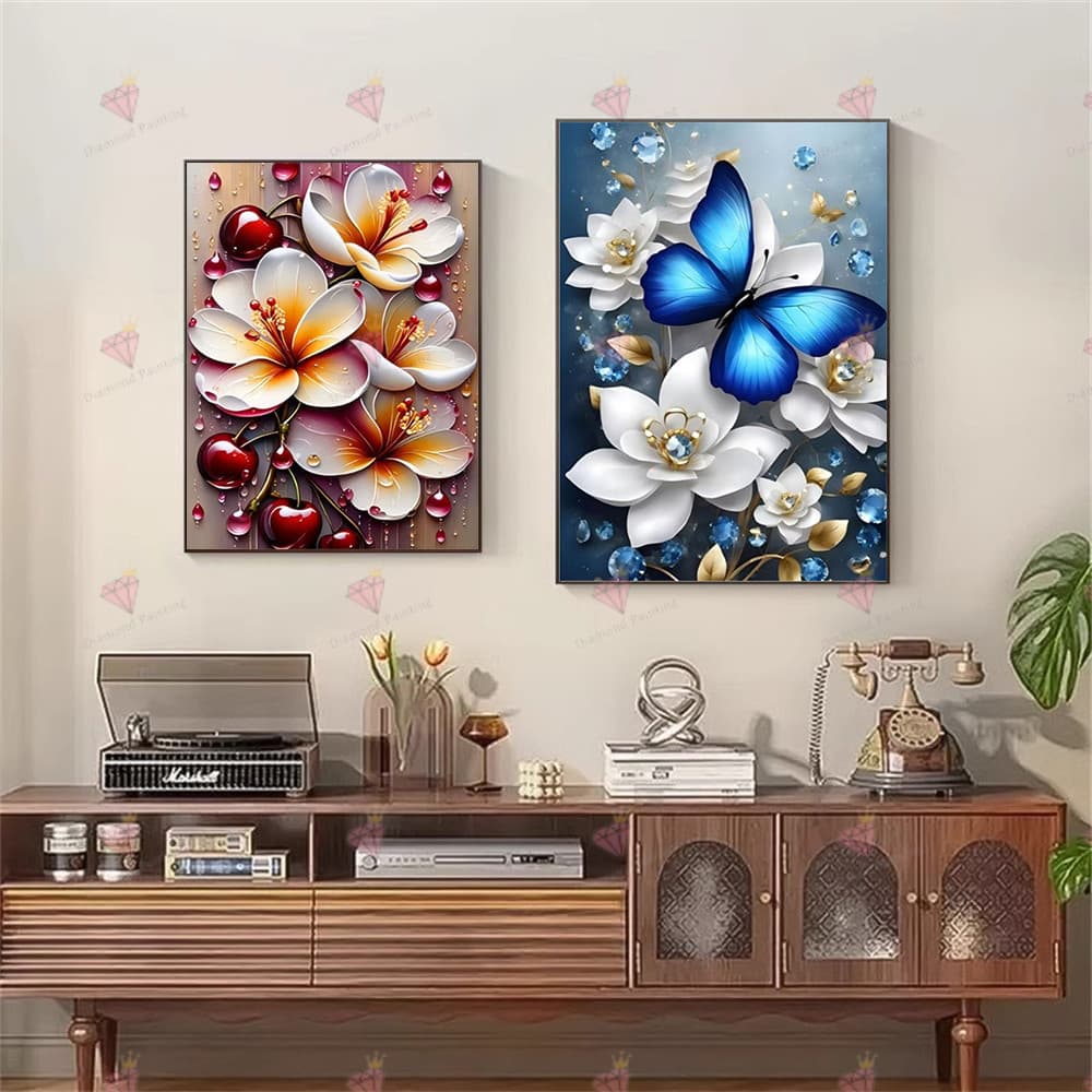 Um Conjunto De Kit De Pintura Diamante Padrão De Flor , DIY 5D Mosaico Em Tela Fazendo Artesanato Para Arte De Decoração