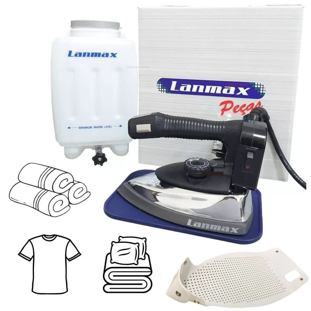 Ferro de Passar a Vapor Profissional  Lanmax L-ES-94A 1000W com Sapata Anti Brilho