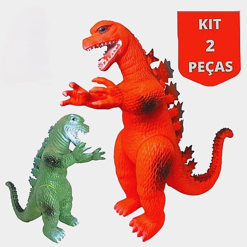 Bonecos de Borracha Kit Com Dois Dinossauros Godzilla Articulado