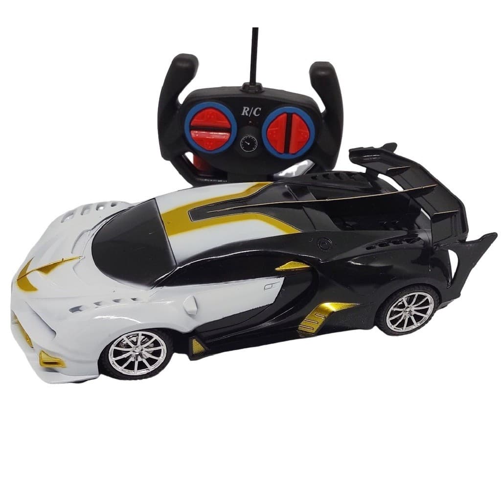 Carrinho Carro Controle Remoto Controle Total Esportivo Acende Farol Branco/preto