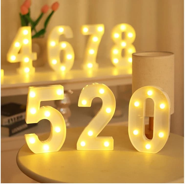 Kit 2 Numero Led Luminária 3D Decorativa e Evento Branco luz Quente com Pilha 16cm/21cm