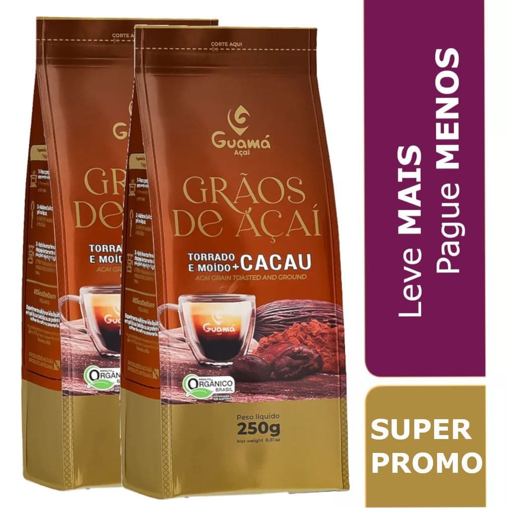 Café em Grãos de Açaí Torrado e Moído 100% Orgânico + Cacau - 250g