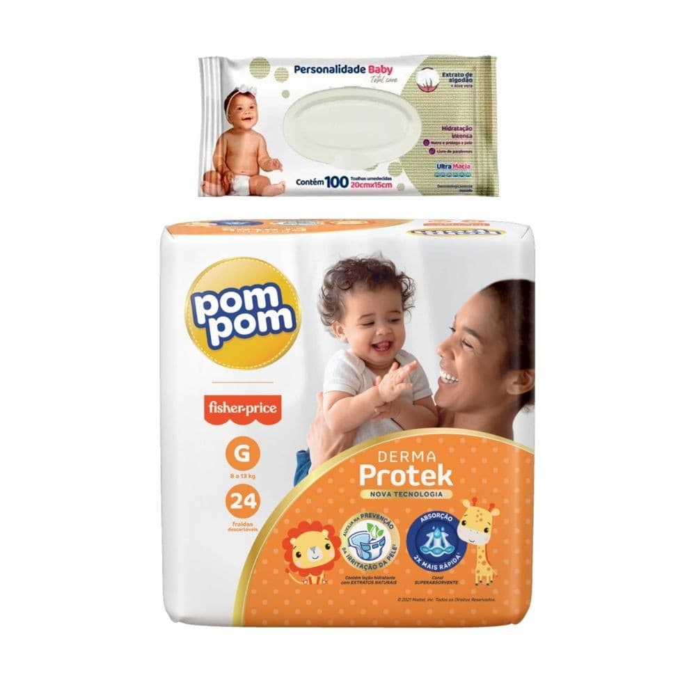 Kit Fralda Infantil PomPom + Toalha Umedecida Personalidade