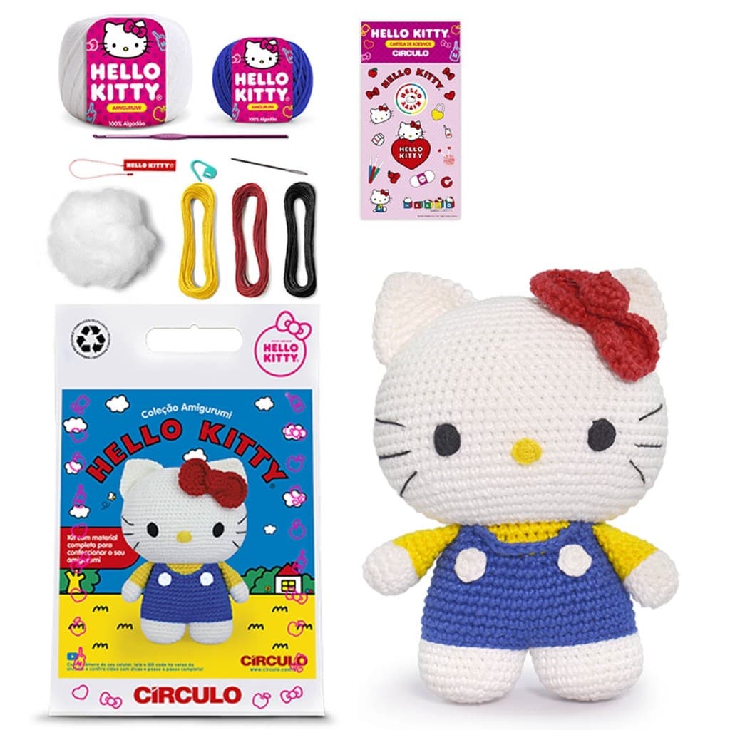 Kit Amigurumi Coleção Hello Kitty Blusa Amarela Círculo Plástico Para Crochê Para Artesanato