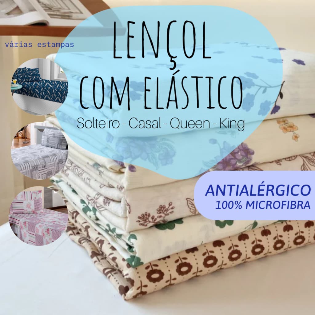 Jogo de Lençol Antialérgico Estampado Avulso Solteiro/ Casal/ Queen/ King Size