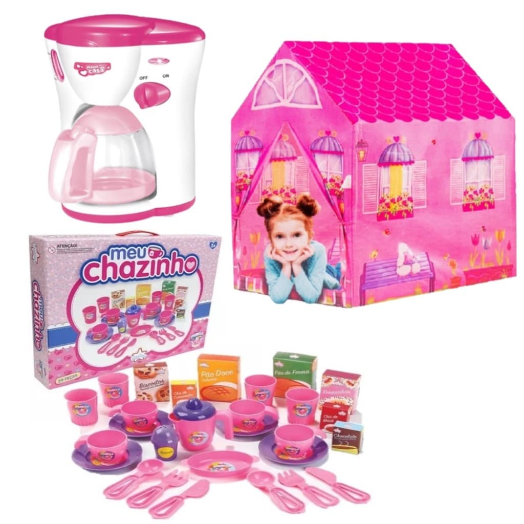 Cafeteira Expresso Infantil Luz Sai Água + Chazinho Barraca