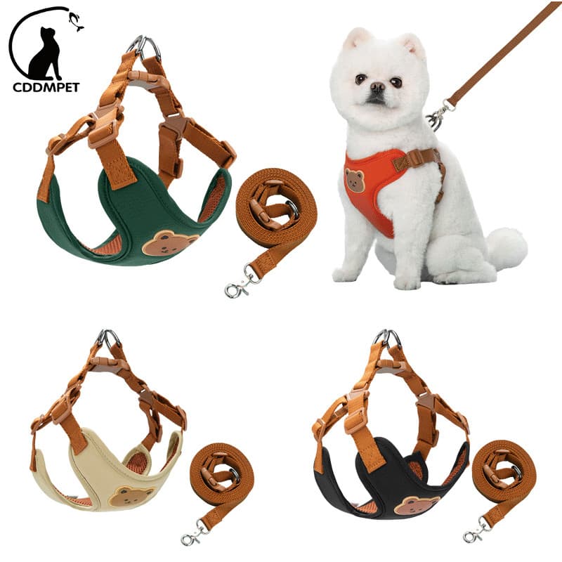 Coleira Peitoral Cachorro Para Cães Leves Respiráveis Com Guia Padrões De Desenhos Animados Pequenos