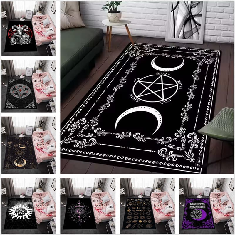 Bruxa Sol Lua Pentagrama Altar Tapete Para Sala De Estar Decoração Gótica Sofá Mesa Área Tapetes Antiderrapante Banheiro