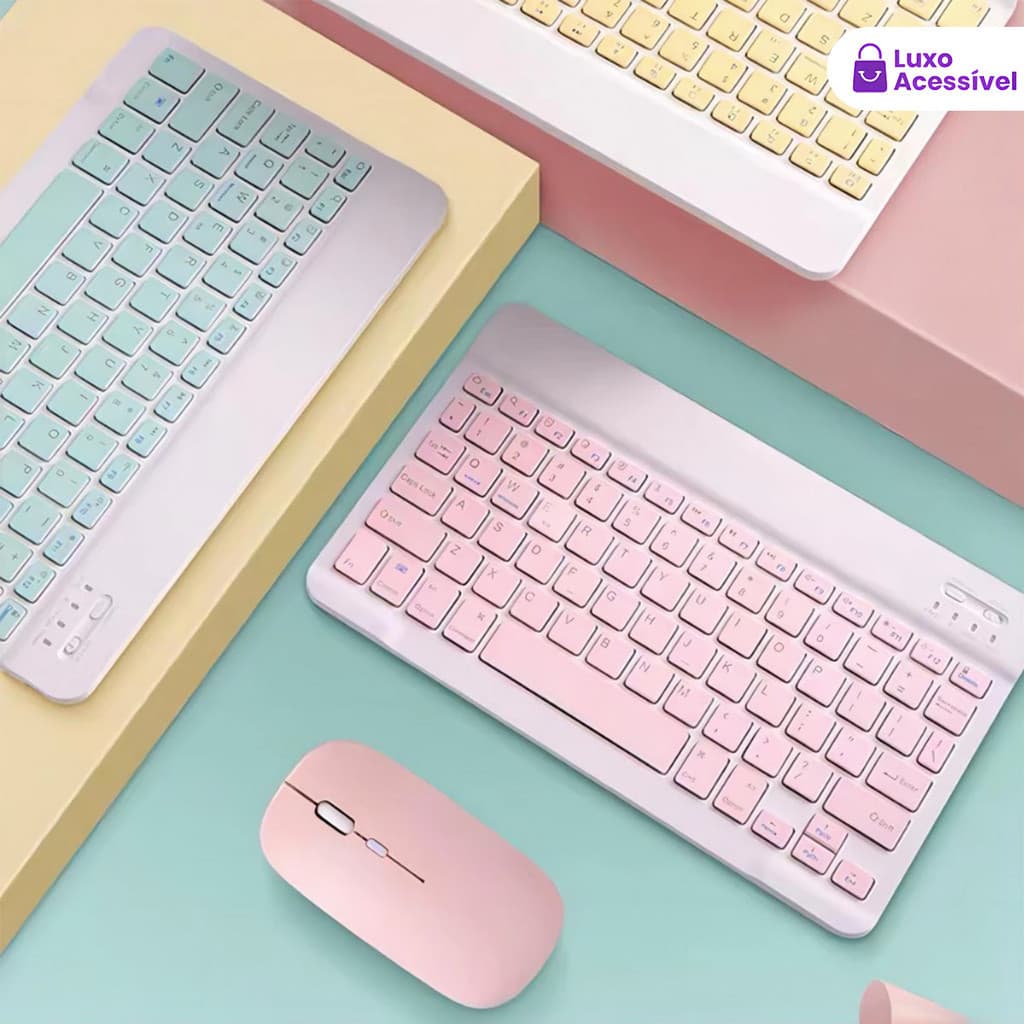De Teclado E Mouse Sem Fio Bluetooth Macaron Color Adequado Para PC iPad Tablet Notebook Conjunto combinado