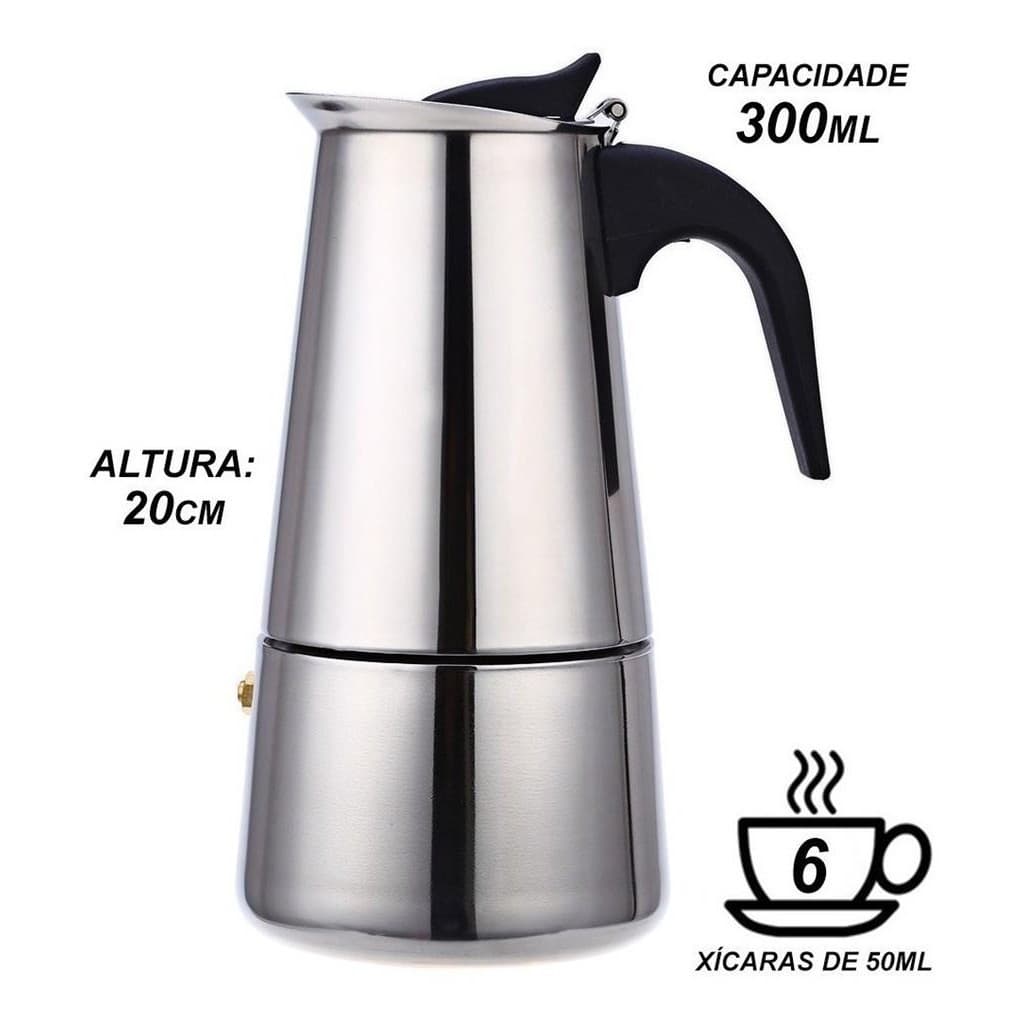 Cafeteira Italiana Expresso Moka 300 ml 6 Xícaras Aço Inox