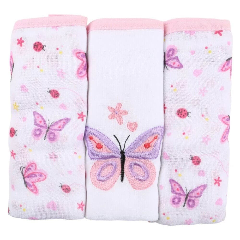 Fralda de Pano Para Bebê Em Algodão Com Bordado e Estampa Baby Gijo Kit Fralda Pano Bebê Com 3 Peças Enxoval Bebê